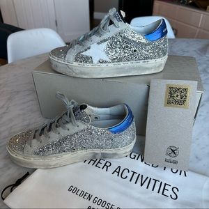 Golden Goose Limited edition hiStar size 36 silver glitter and blue